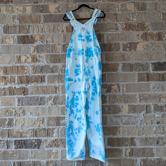 Flan Labs Aqua Blue White Tie Dye Overalls Size XS Forever Laughing at Nothing - Picture 6 of 9